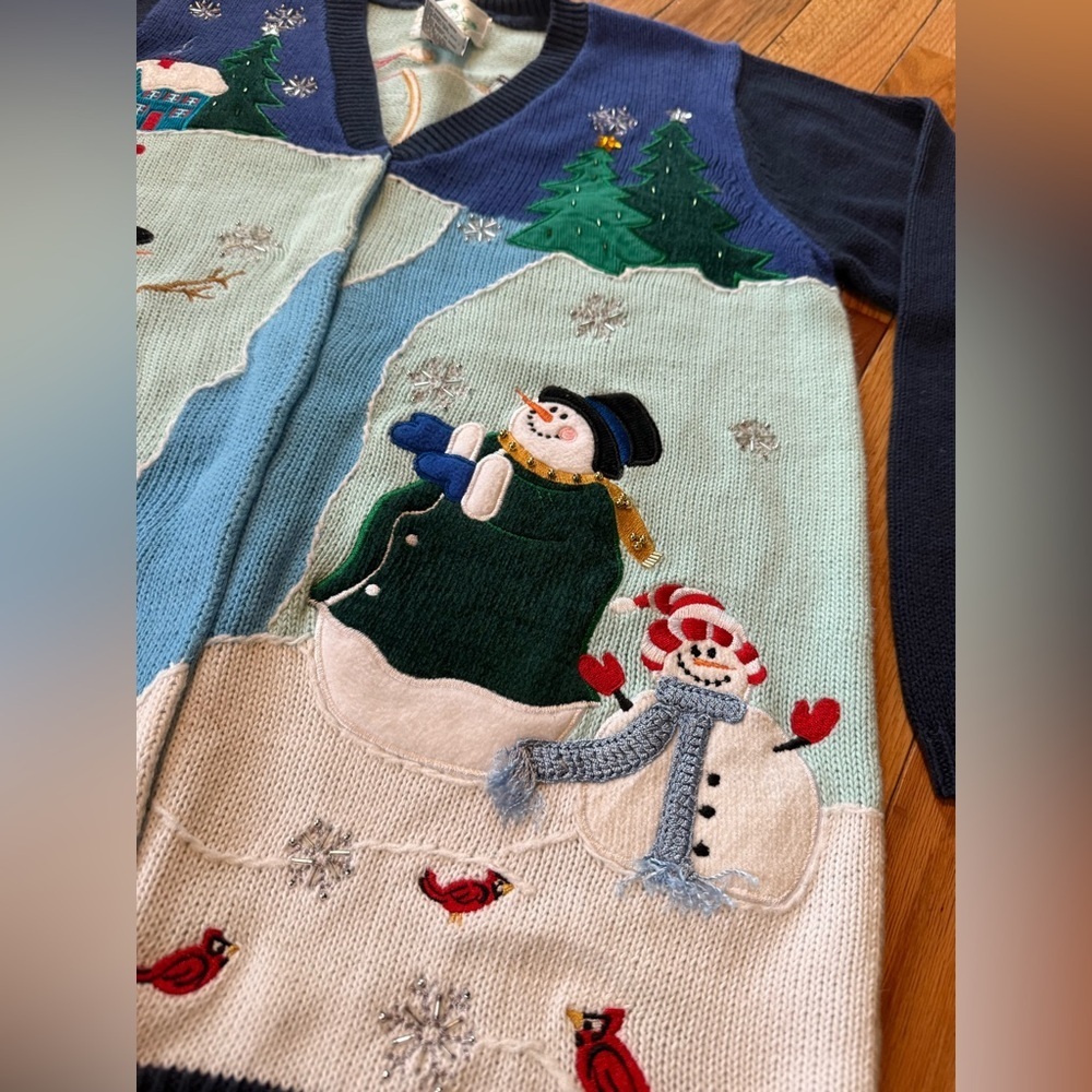 Vintage Quacker Factory Holiday/Winter Sweater/Cardigan Snowman Women’s Size S - Picture 2 of 13